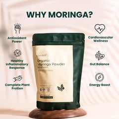 EVARA Moringa powder packaging label highlights USDA Organic certification