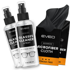 EVEO Glasses Cleaner Spray bottle provides streak-free lens cleaning.