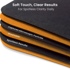 EVEO Screen Cleaner-compatible cloth on device illustrates dual-use screen and lens care.