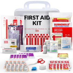 Ever Ready First Aid 10-Person Kit in a durable wall-mount case for quick access.