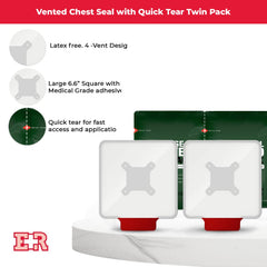 Chest seal with large red tab enabling one-step application.
