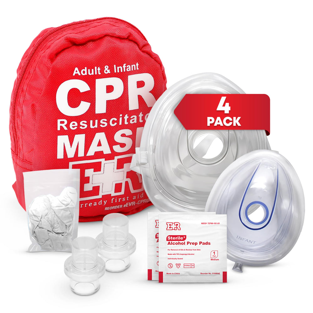 Ever Ready First Aid CPR mask adult demonstrates quick ventilation in emergencies.