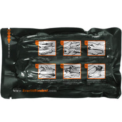 Everlit emergency bandage wrap applied for quick hemorrhage management in field conditions.
