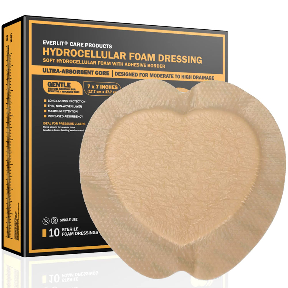 Everlit Sacrum Foam Dressing close-up of sterile packaging for safe wound care.
