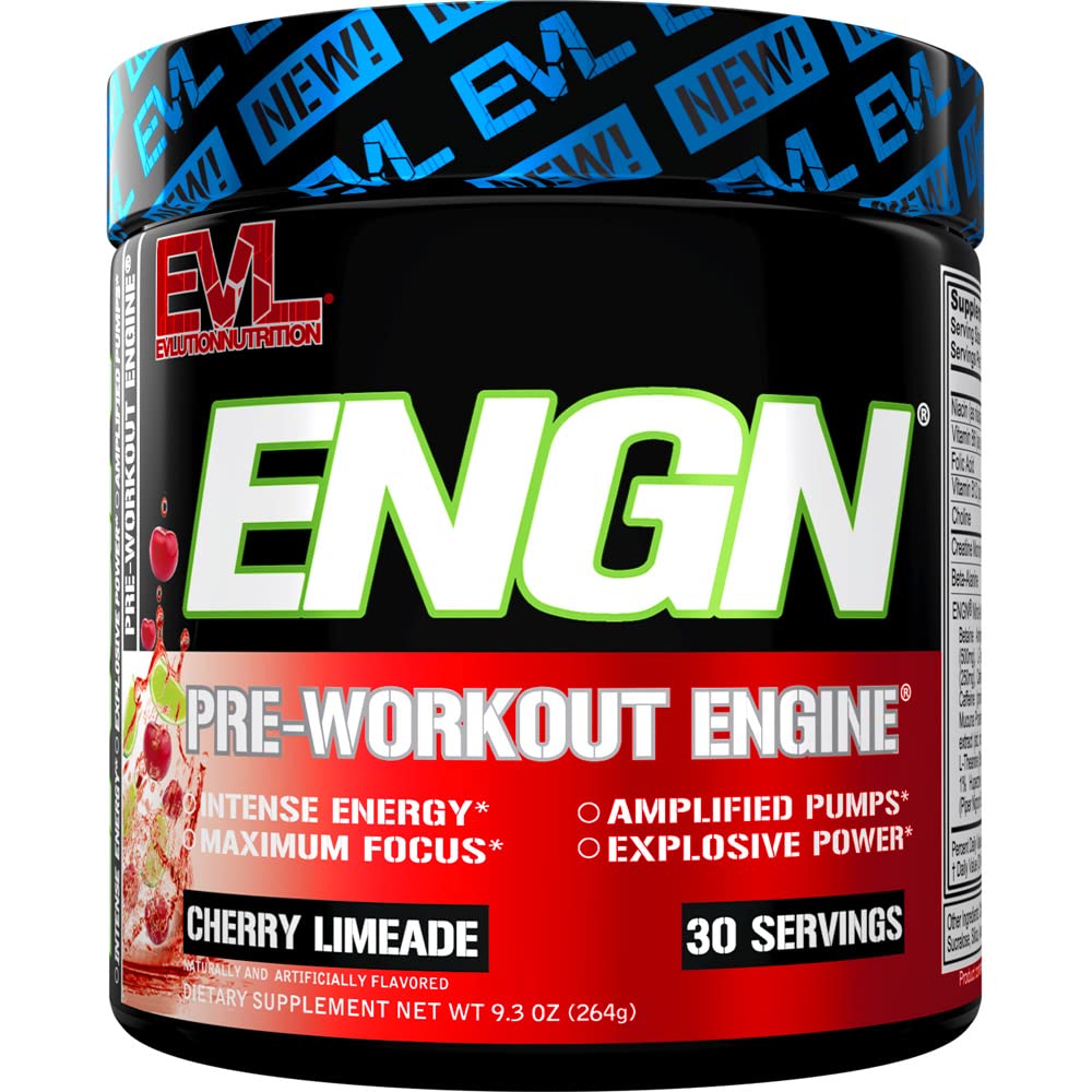 EVL Intense Pre Workout tub front label highlighting energizing formula for sharper focus.