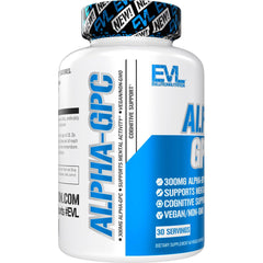 EVL Alpha GPC label with capsules hints at athletic performance support.