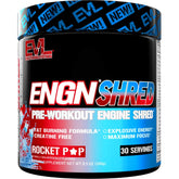 EVL Ultimate Pre Workout ENGN Shred Rocket Pop tub for sustained energy and focus.