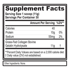 Evlution Collagen Peptides powder label close-up highlighting grass-fed, non-GMO quality