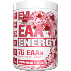 EVLUTION EAA Energy Watermelon Splash bottle highlighting a refreshing workout fuel.