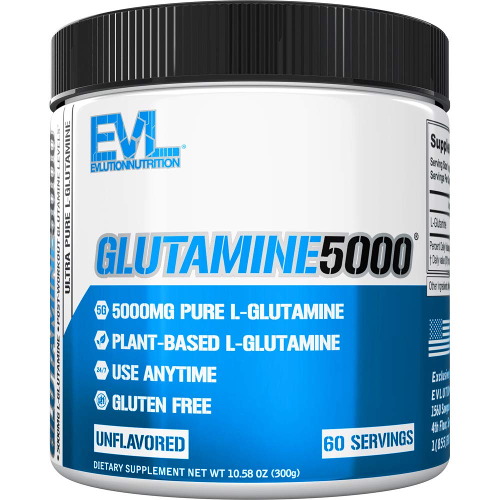 Evlution Pure Vegan L-Glutamine bottle ready for post-workout recovery.