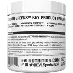 Label emphasizes raw greens and micronutrient blend in EVLution Stacked Greens.