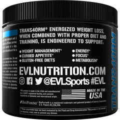 Evlution Thermogenic Blue Raz label close-up, signaling premium ingredients and quality.
