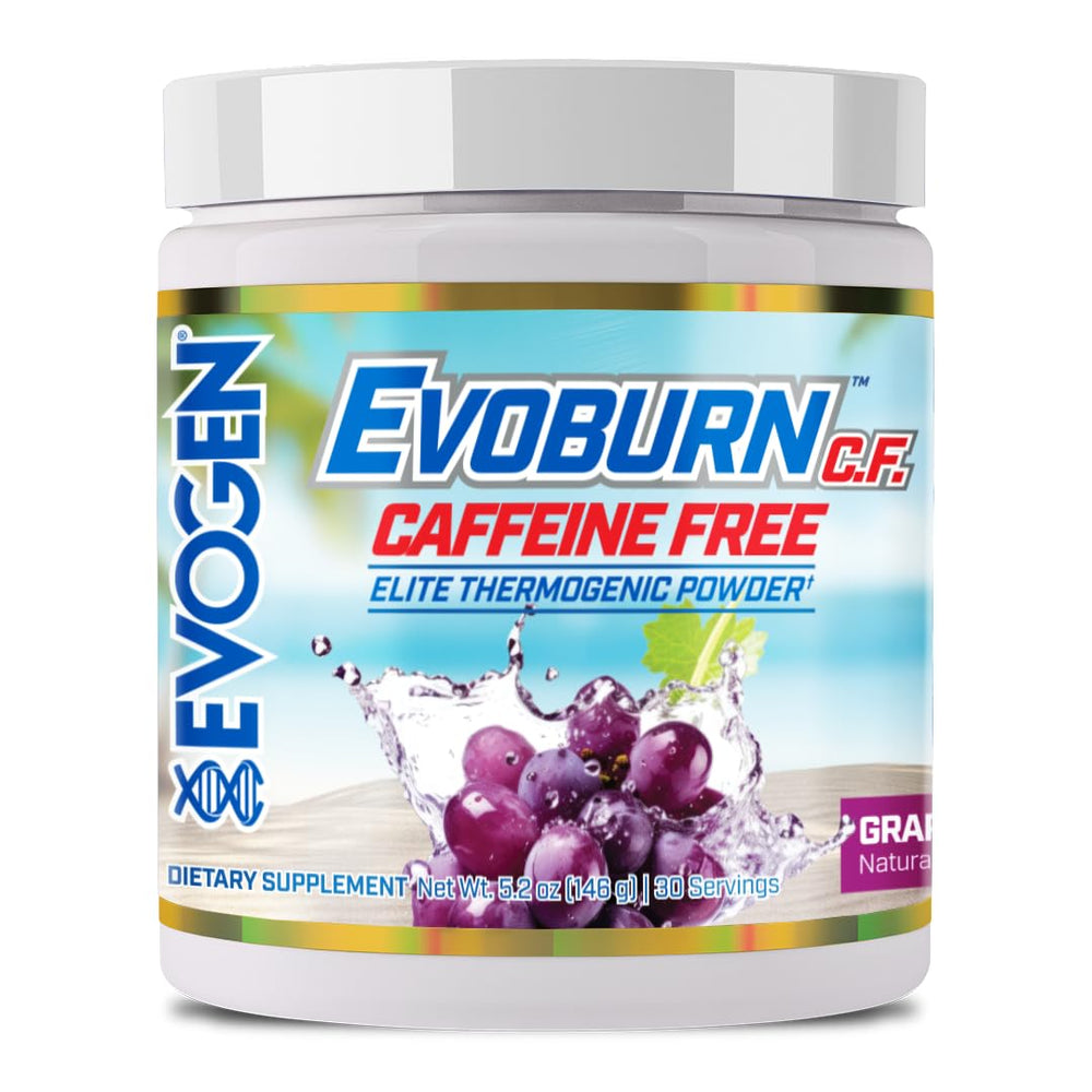 Evogen Evoburn Caffeine Free bottle showing a caffeine-free fat burner for focused workouts.