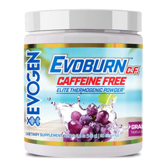 Evogen Evoburn Caffeine Free bottle showing a caffeine-free fat burner for focused workouts.