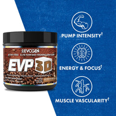 Evogen EVP 3D Iced Mocha tub front shows premium formula for extreme pumps