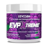 Evogen EVP Xtreme NO bottle pour highlights Juicy Grape flavor for a refreshing pre-workout boost.