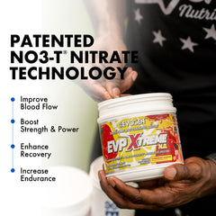 Close-up of EVP Xtreme NO tub label with NO3-T and citrulline for vascular support.