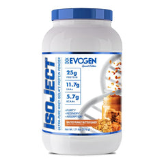 Evogen Isoject whey isolate bottle front highlighting premium purity for workouts