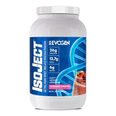 Evogen Isoject whey protein isolate bottle highlights pure formula for quick mixes