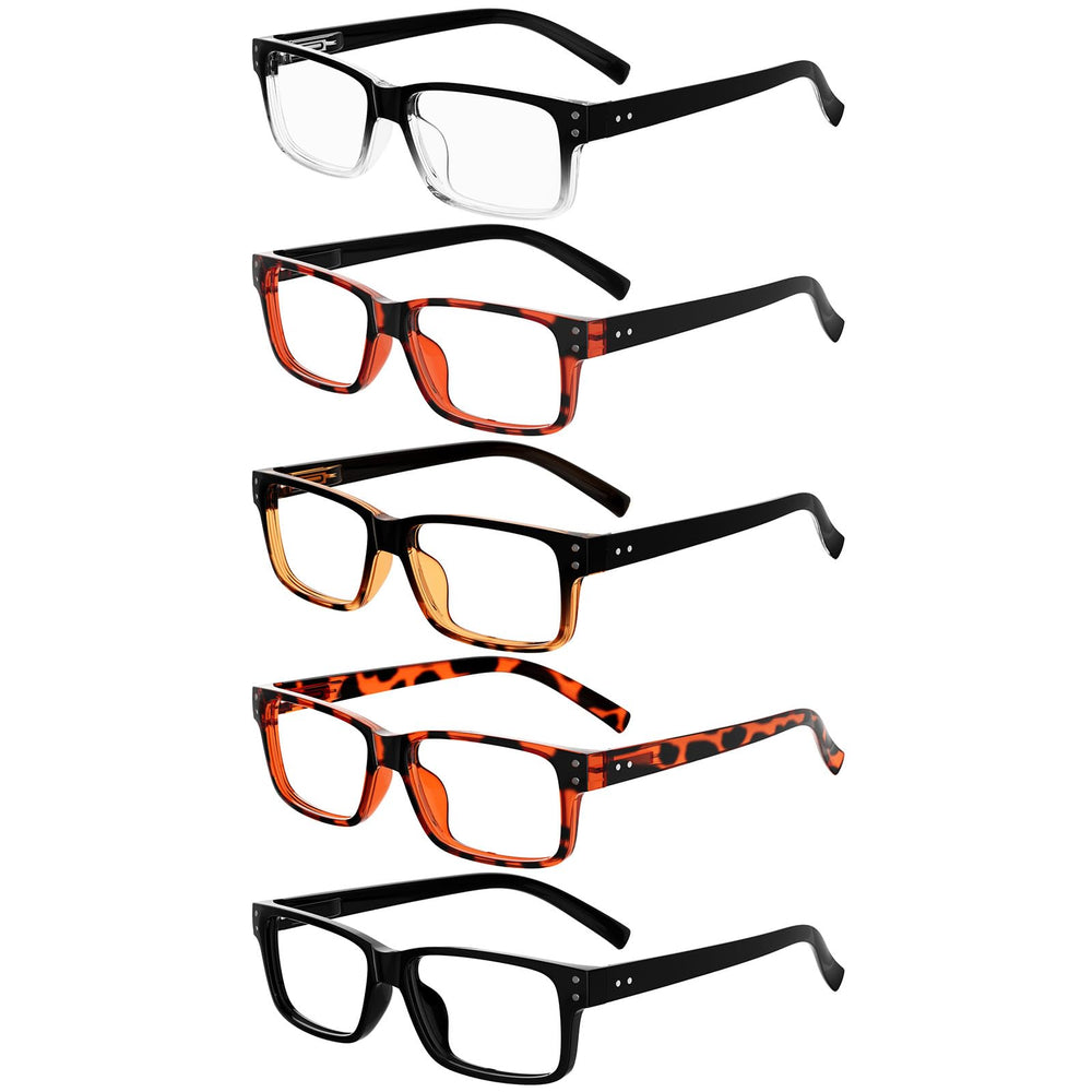 Eyekepper reading glasses for men with spring hinges in a 5-pack.