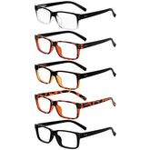 Eyekepper reading glasses for men with spring hinges in a 5-pack.