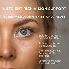 EyeScience Macular Health bottle side view showcases gluten-free natural ingredients