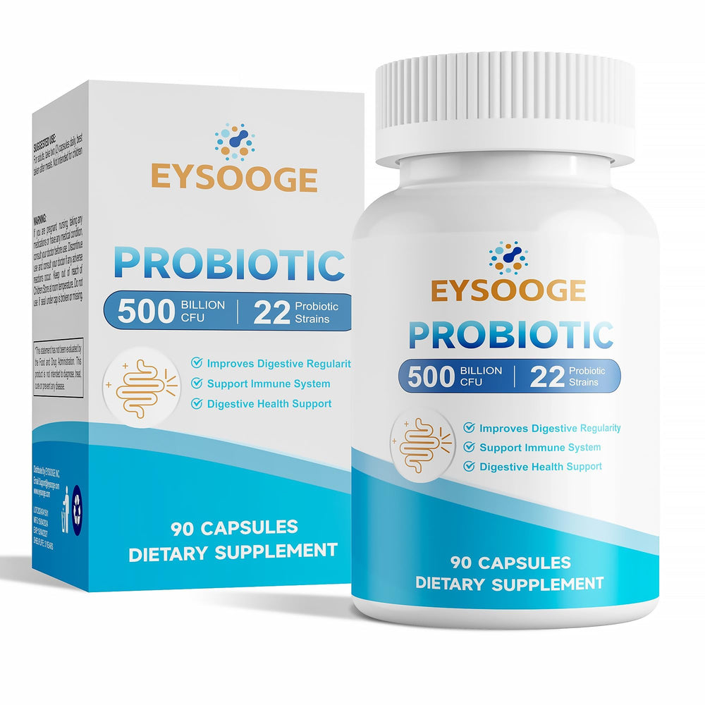 EYSOOGE Probiotics bottle showing 500B CFU for gut health