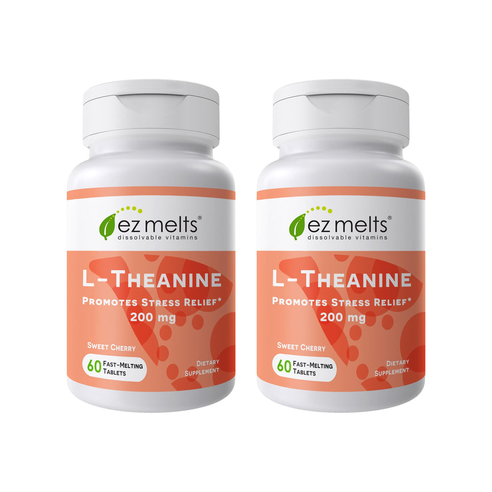 EZ Melts L-Theanine 200 mg box front suggests sugar-free daily calm support.