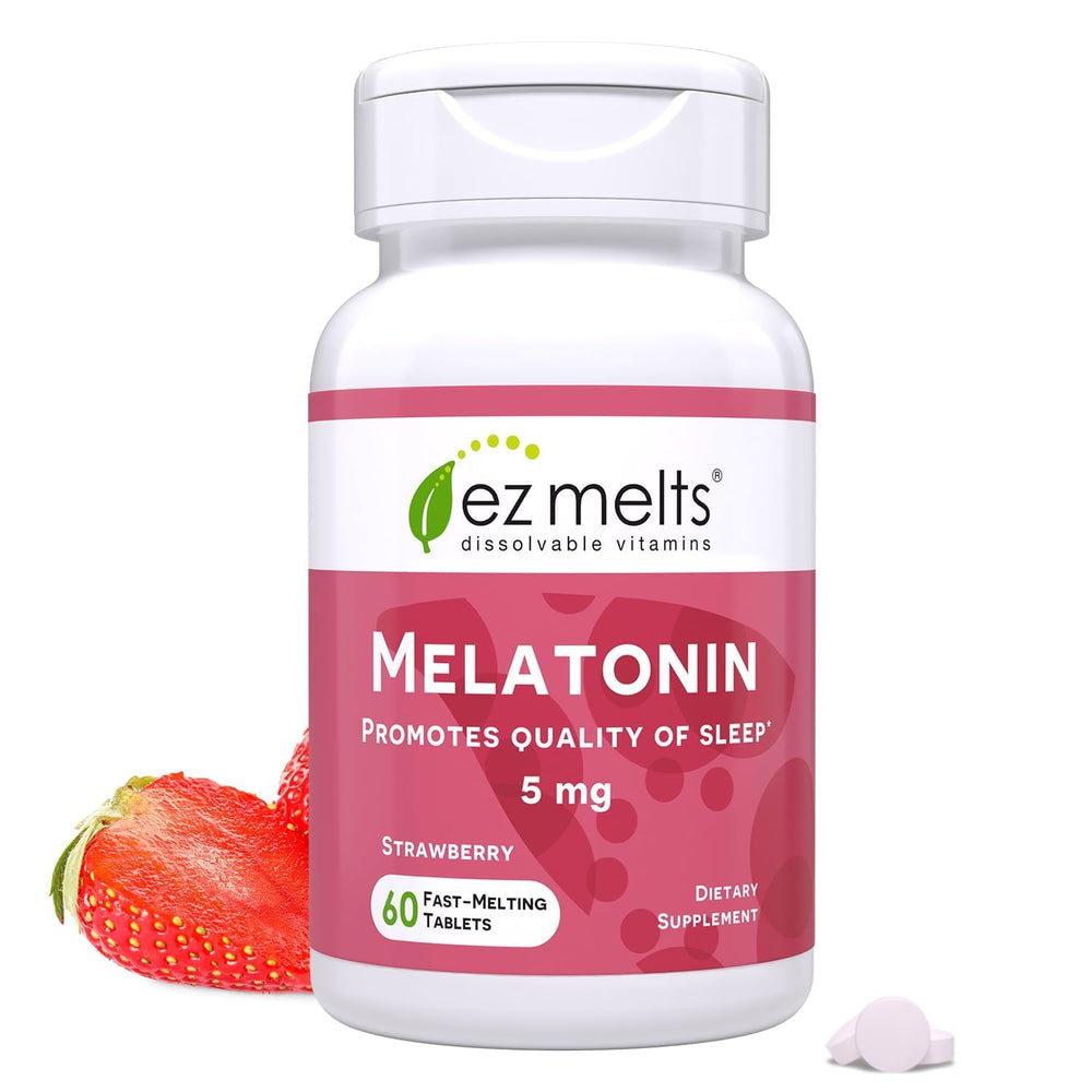 EZ Melts dissolvable melatonin 5 mg strawberry bottle for easy nightly use