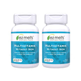 EZ Melts dissolvable multivitamin tablets dissolving in mouth with iron-free formula