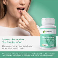 EZ Melts bottle label highlights sugar-free, vegan-friendly formula.