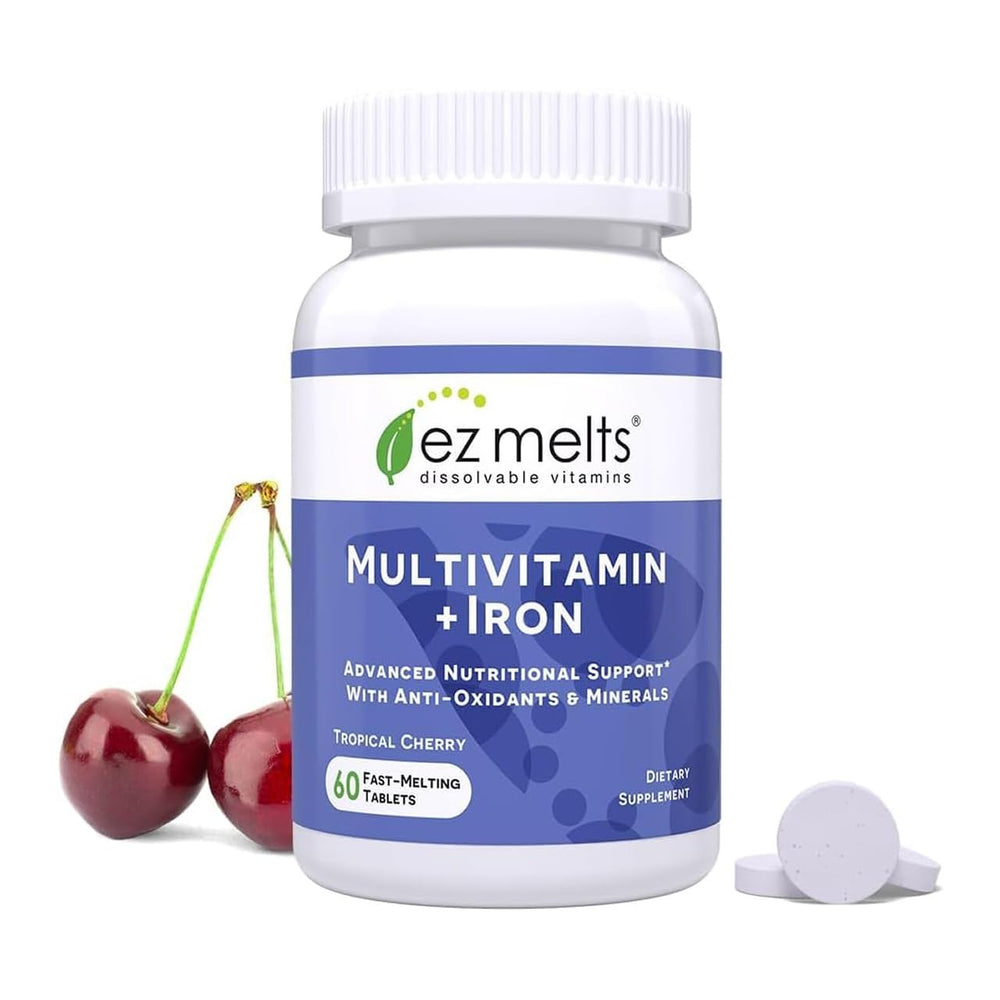 EZ Melts Multivitamin Iron Tropical Cherry bottle for daily wellness on the go.
