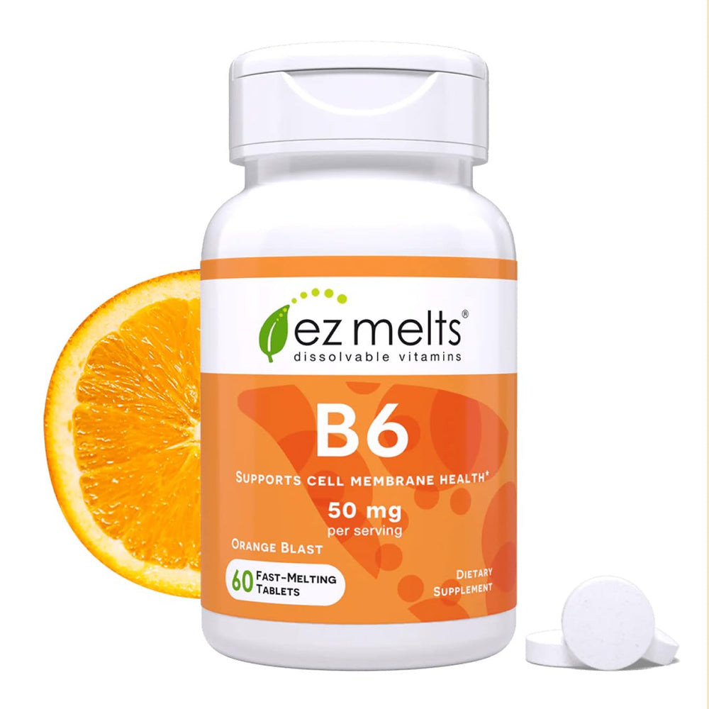 EZ Melts Vitamin B6 orange blast dissolvable tablet ready for quick energy.