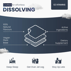 EZ VITAMINS mint-flavored strip close-up dissolving for quick sleep support.