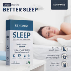 EZ VITAMINS sleep strip packaging showing a 30-count box for travel.