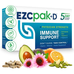 EZC Pak bottle front view, showcasing sleek packaging for on-the-go immune support.