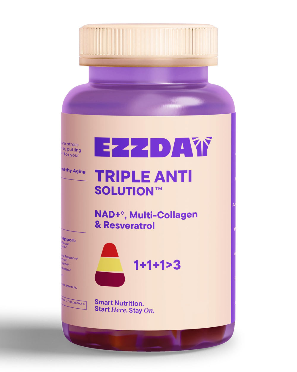 EZZDAY Triple Anti Solution bottle front view promoting skin and energy support