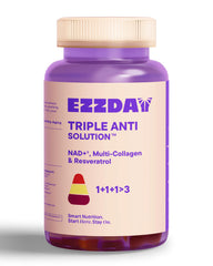 EZZDAY Triple Anti Solution bottle front view promoting skin and energy support