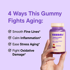 EZZDAY bottle label highlights resveratrol and ashwagandha components
