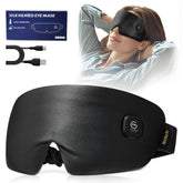 FACEMOON heated eye mask with silk outer provides gentle warmth for eye comfort.