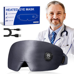 FACEMOON Heating Eye Mask on eyes provides soothing heat for quick relief during travel