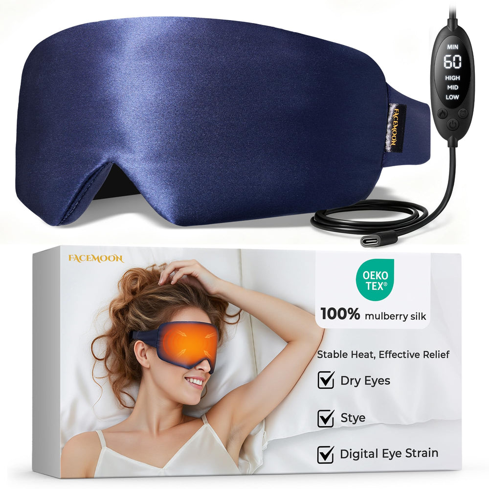 FACEMOON silk heated eye mask closeup showing soft fabric and gentle warmth