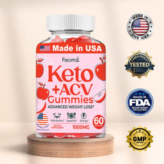 Facime Premium Keto ACV Gummies label close-up highlights 1000mg ACV per serving.