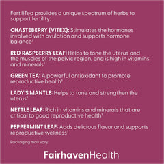 Mint leaves visible in FertiliTea blend for refreshing aroma.