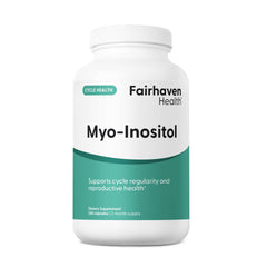 Fairhaven Health Myo-Inositol capsules bottle with 240-count packaging suggesting hormone balance support