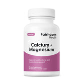 Fairhaven Health Peapod Cal-Mag bottle demonstrates convenient daily supplementation for bone support.