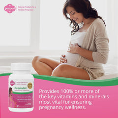 Peapod Prenatal tablet beside dosage information for easy daily use during pregnancy.