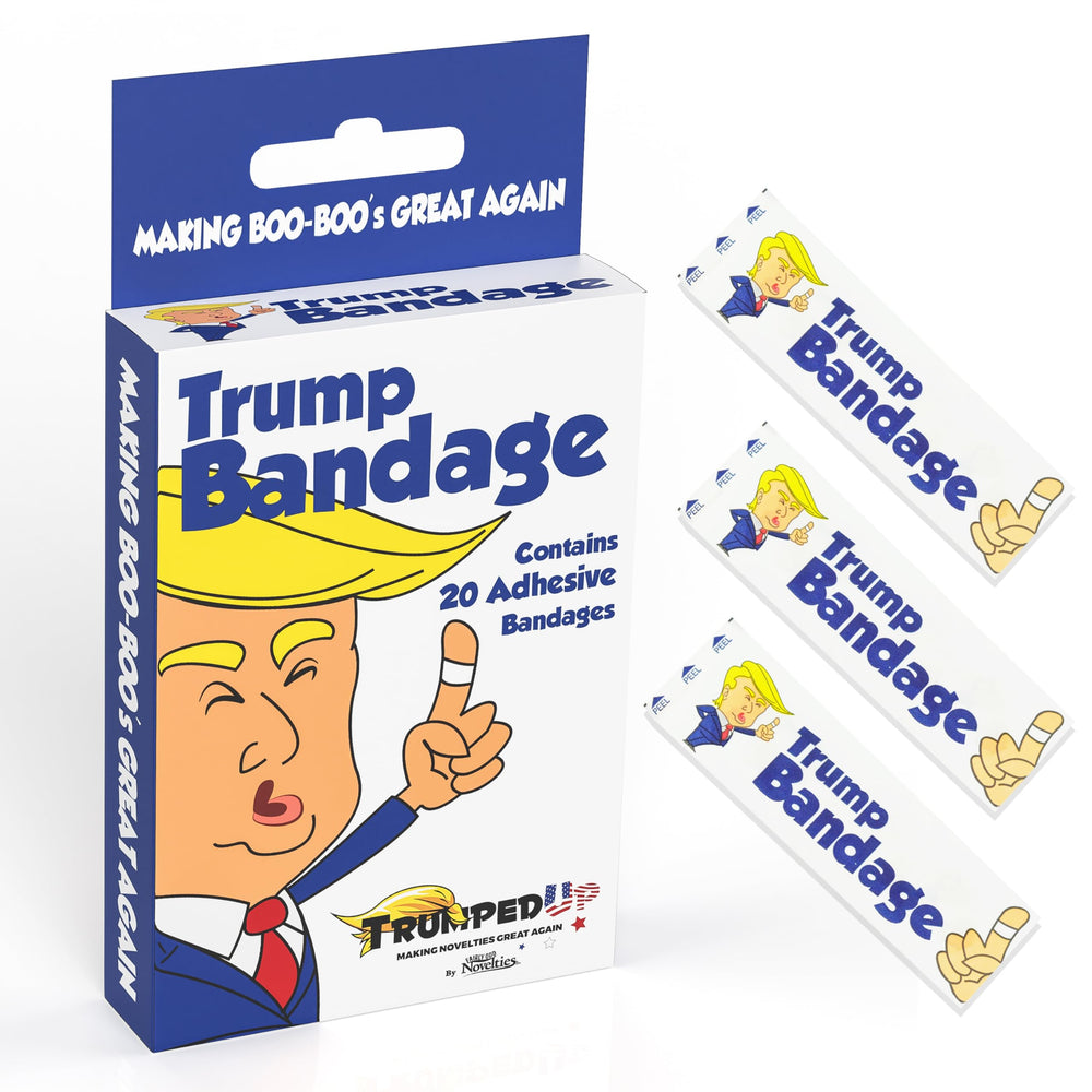 La marca Fairly Odd Novelties presenta curitas Donald Trump con diseño colorido para uso diario.