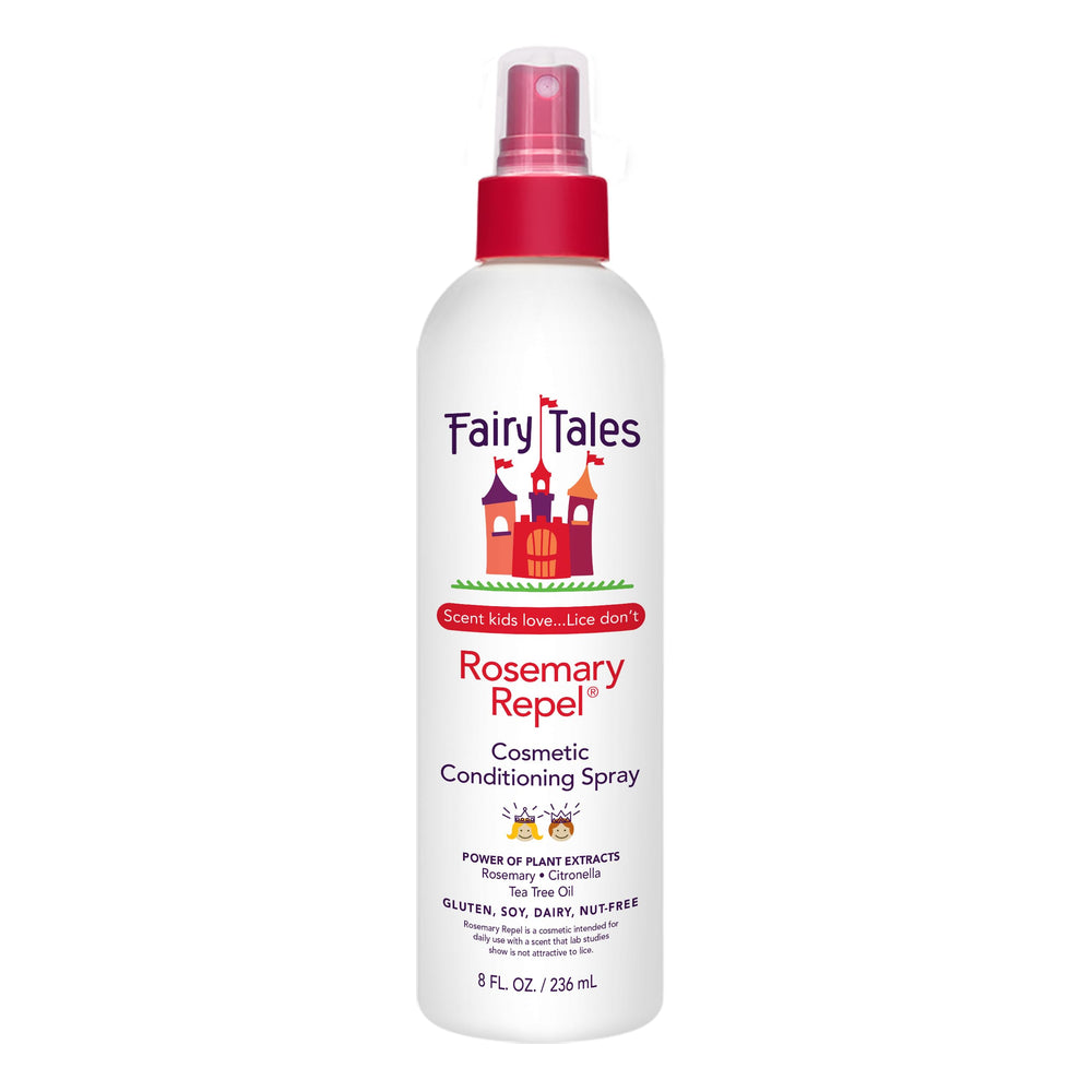 Fairy Tales Rosemary Repel bottle closeup, a kid-friendly detangling spray with fresh scent.