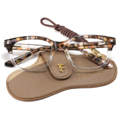 FancyFlower Square Reading Glasses Amber Mist, front view, enhances everyday reading style